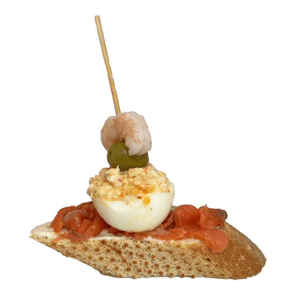 Pintxo Barceloneta (マスとエビのピンチョス)